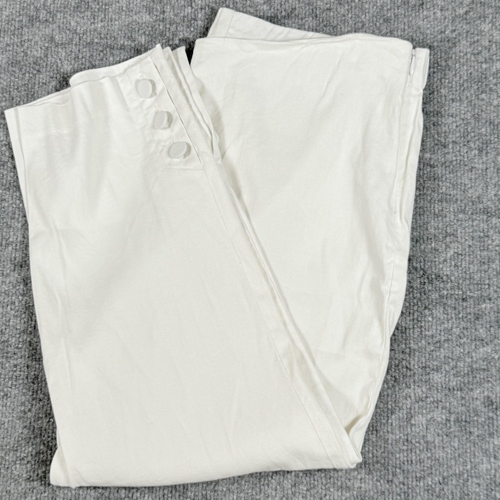 J Jill Pants Womens Medium Petite White Linen Stretch Button‎ Hem Ankle Resort